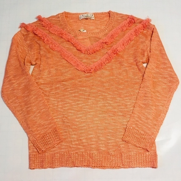 Pink Republic Big Girls Cotton Acrylic Orange Loose Knit Pullover sweater XL/16 - Picture 1 of 8